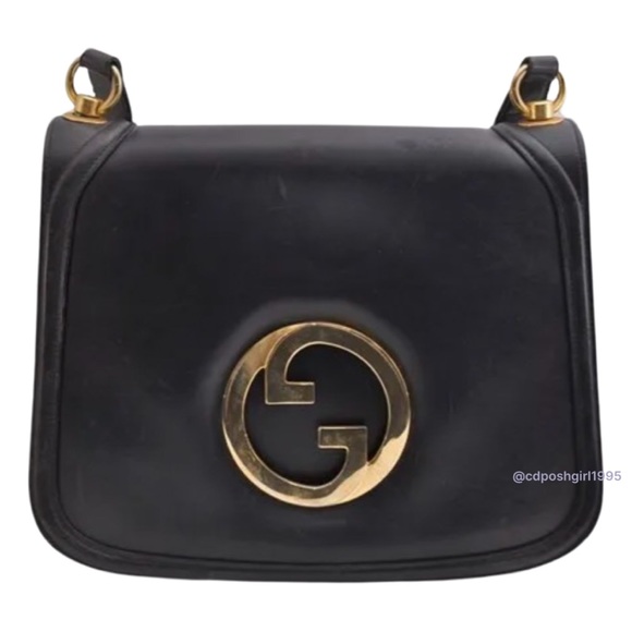 Gucci 1970s navy blue Blondie gold interlocking GG shoulder bag 2-ways accordion - Picture 5 of 16